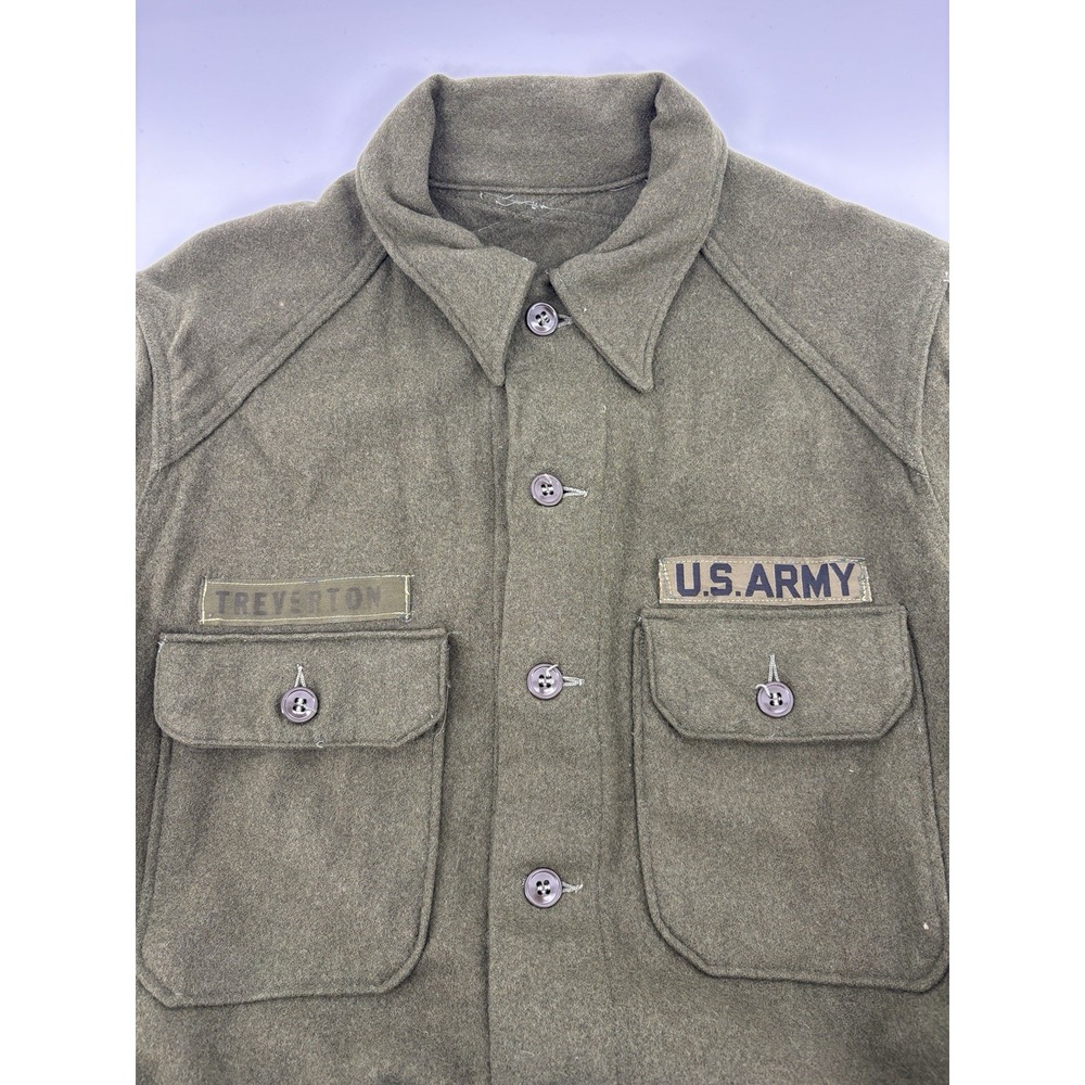 US Military OG 108 Wool Field Shirt Olive Green Vietnam Vintage Medium Trevorton
